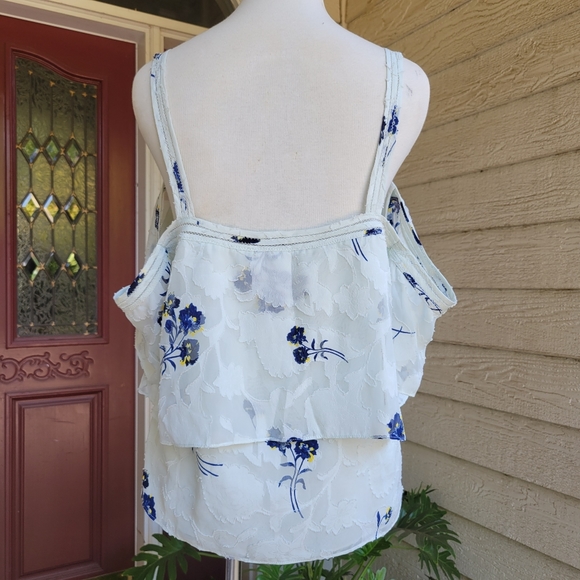 COPY - Lucky Brand Mint Floral Chiffon Cold Shoulder Tiered Top - Picture 3 of 6